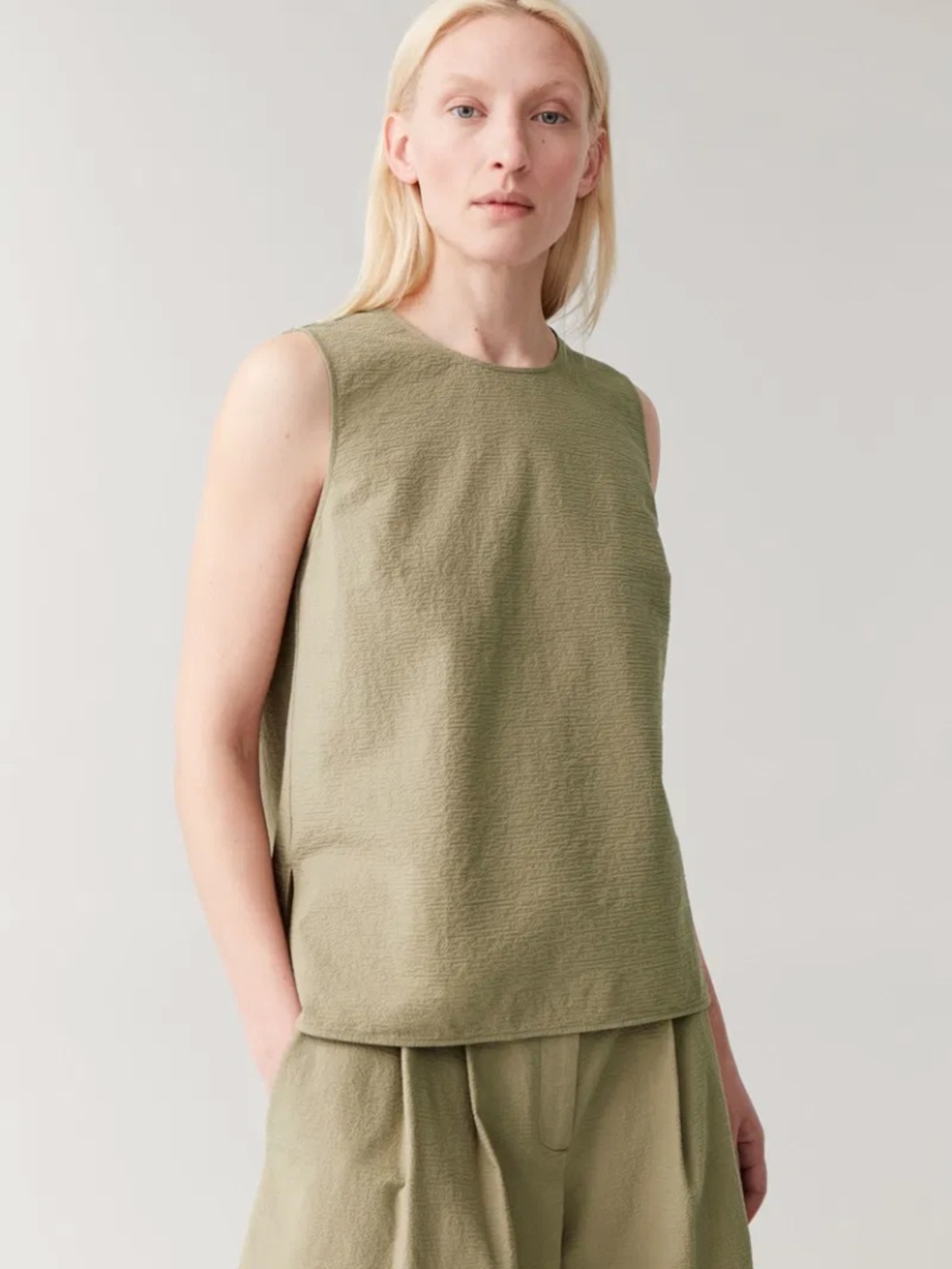 COS Seersucker Sleeveless Top in Beige Cotton